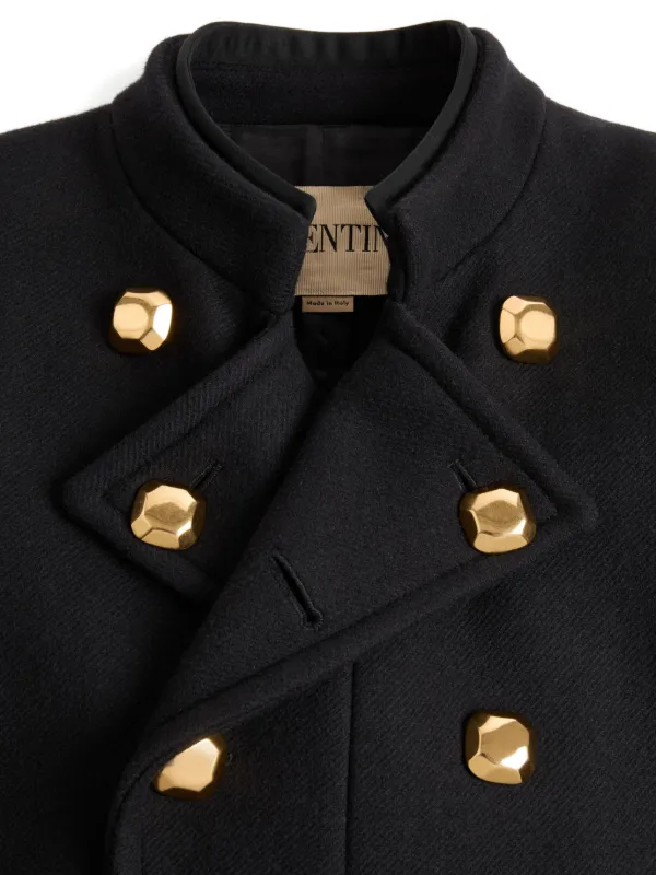 希少♡VALENTINO カシミヤ ダブルフェイスジャケットコート 金ボタン Valentino Garavani マンダリンカラーダブルコート | ブラック