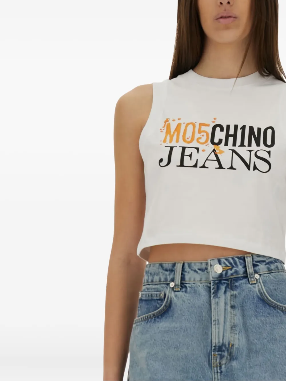 MOSCHINO JEANS Tanktop met logoprint Beige