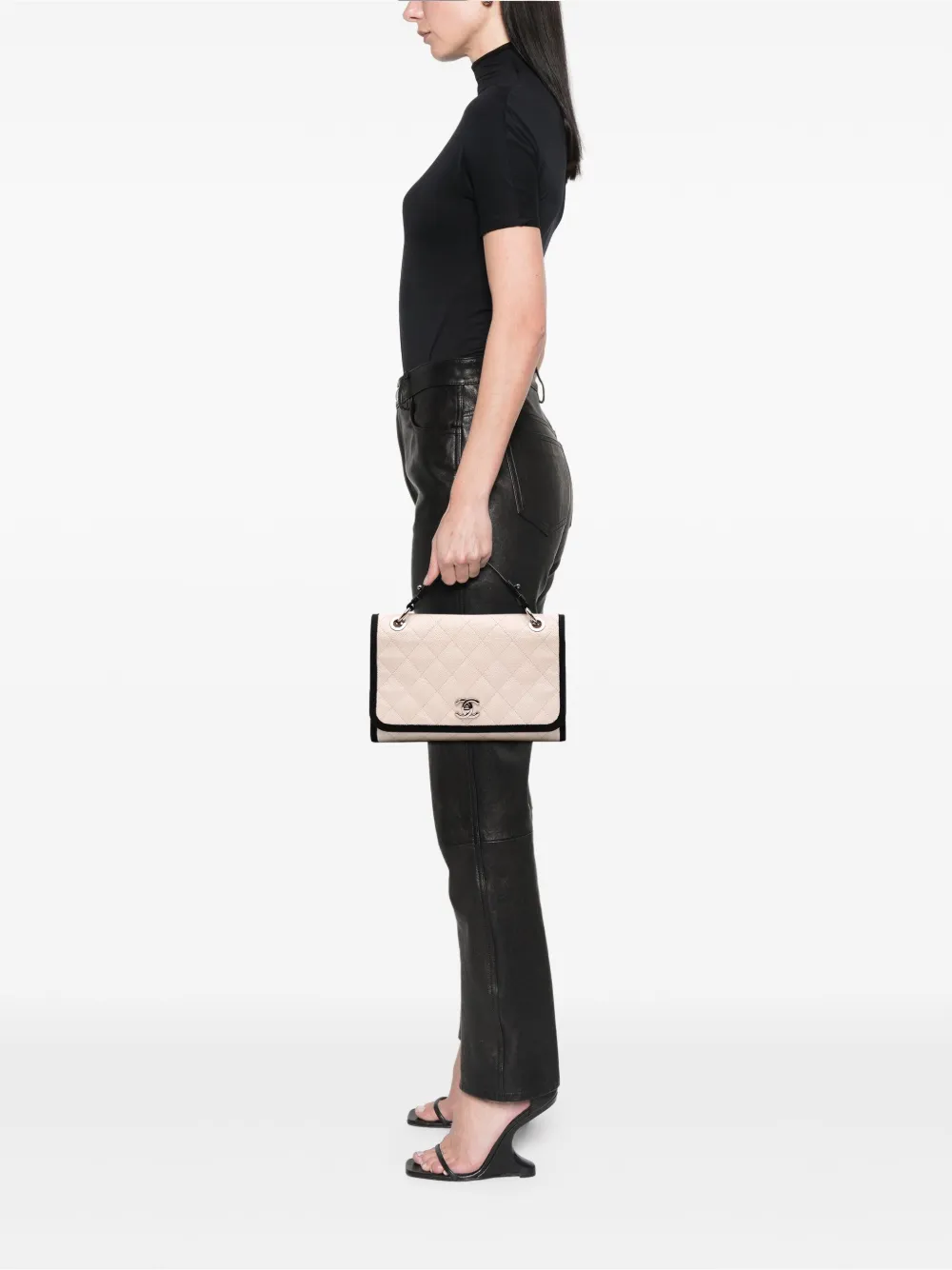CHANEL Pre-Owned 2018 CC Bicolor Quilted Caviar and Grosgrain Top Handle Flap satchel | Pre-Owned | Image 2