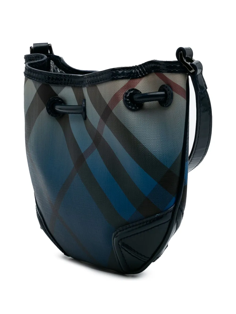 Pre-owned Burberry 2000-2017 Supernova Check Coated Canvas Gradient Drawstring Crossbody Bag In Blue