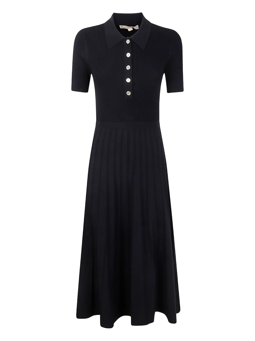 Michael Kors ribbed polo pleated midi dress Zwart
