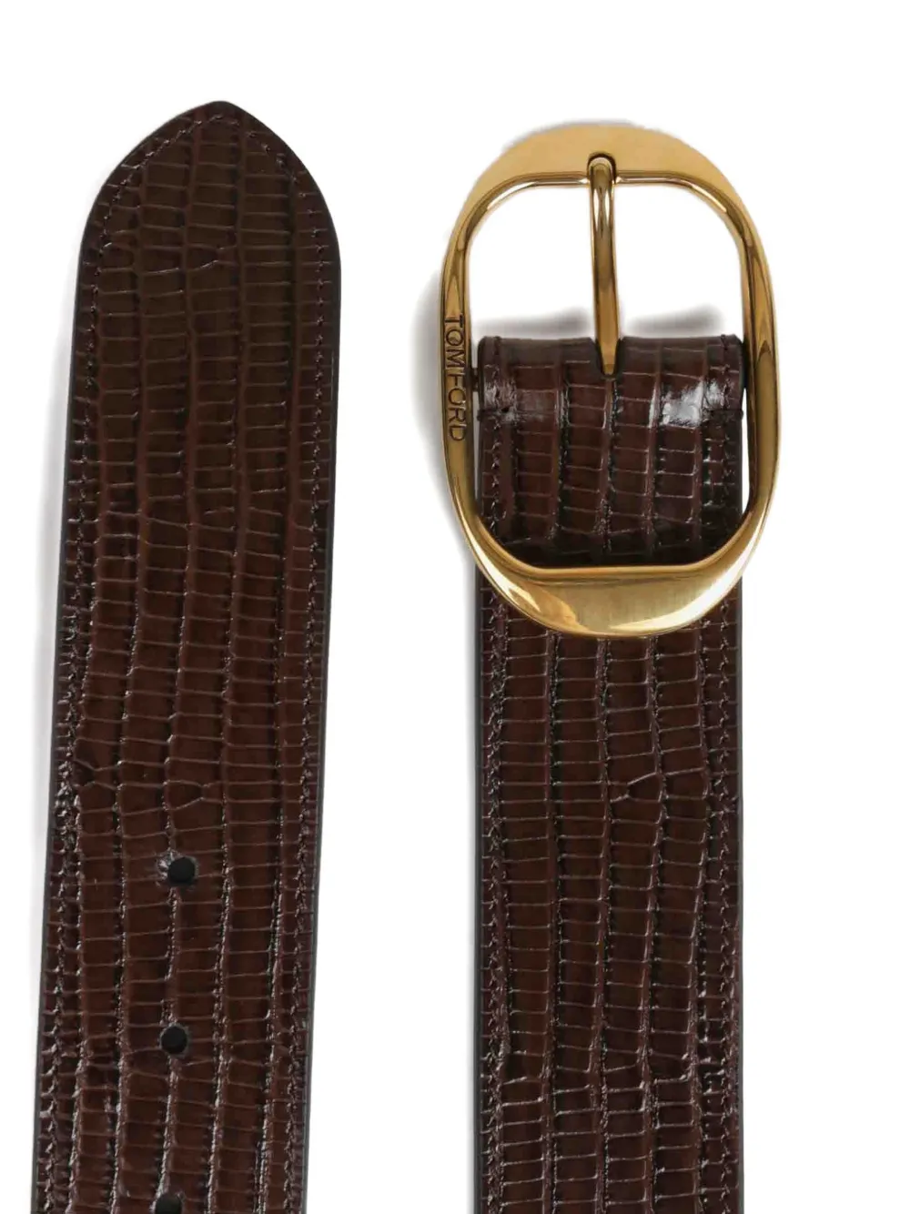 TOM FORD Leren riem met ovalen gesp Bruin
