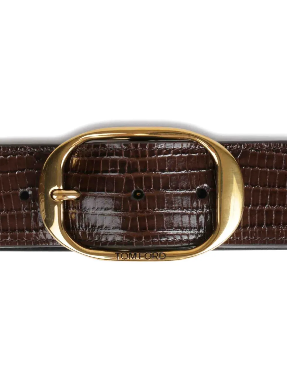 TOM FORD Leren riem met ovalen gesp Bruin