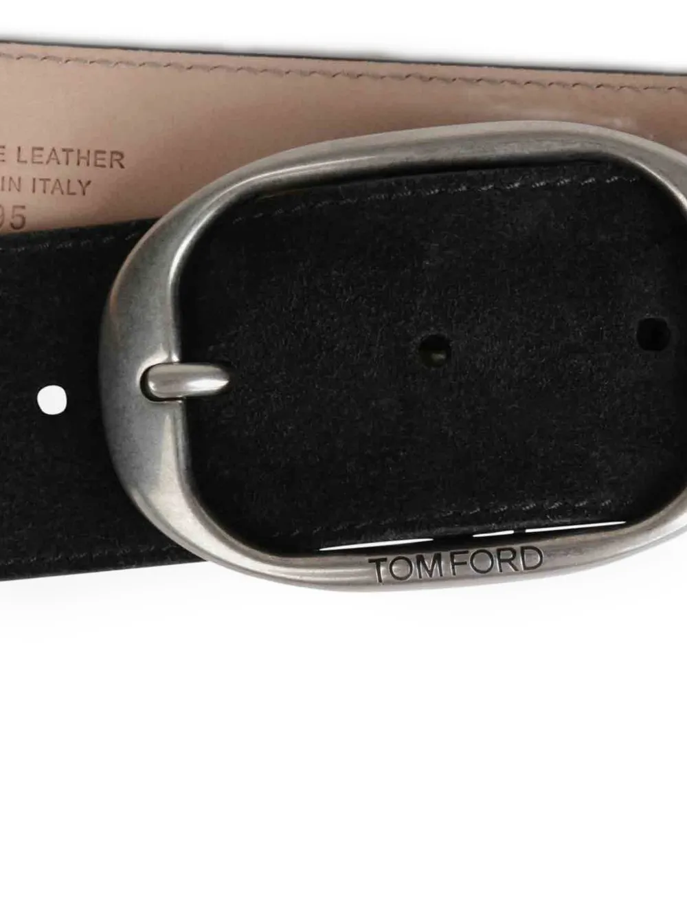 TOM FORD Suède riem met ovalen gesp Zwart