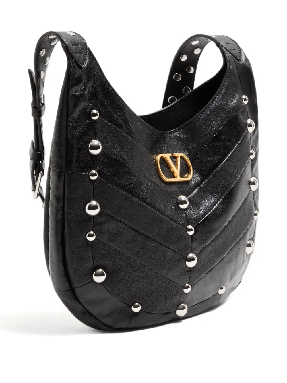 Valentino Garavani Garavani Hoboho Small Nappa Leather Hobo Bag With Chevron Pattern And S In Black