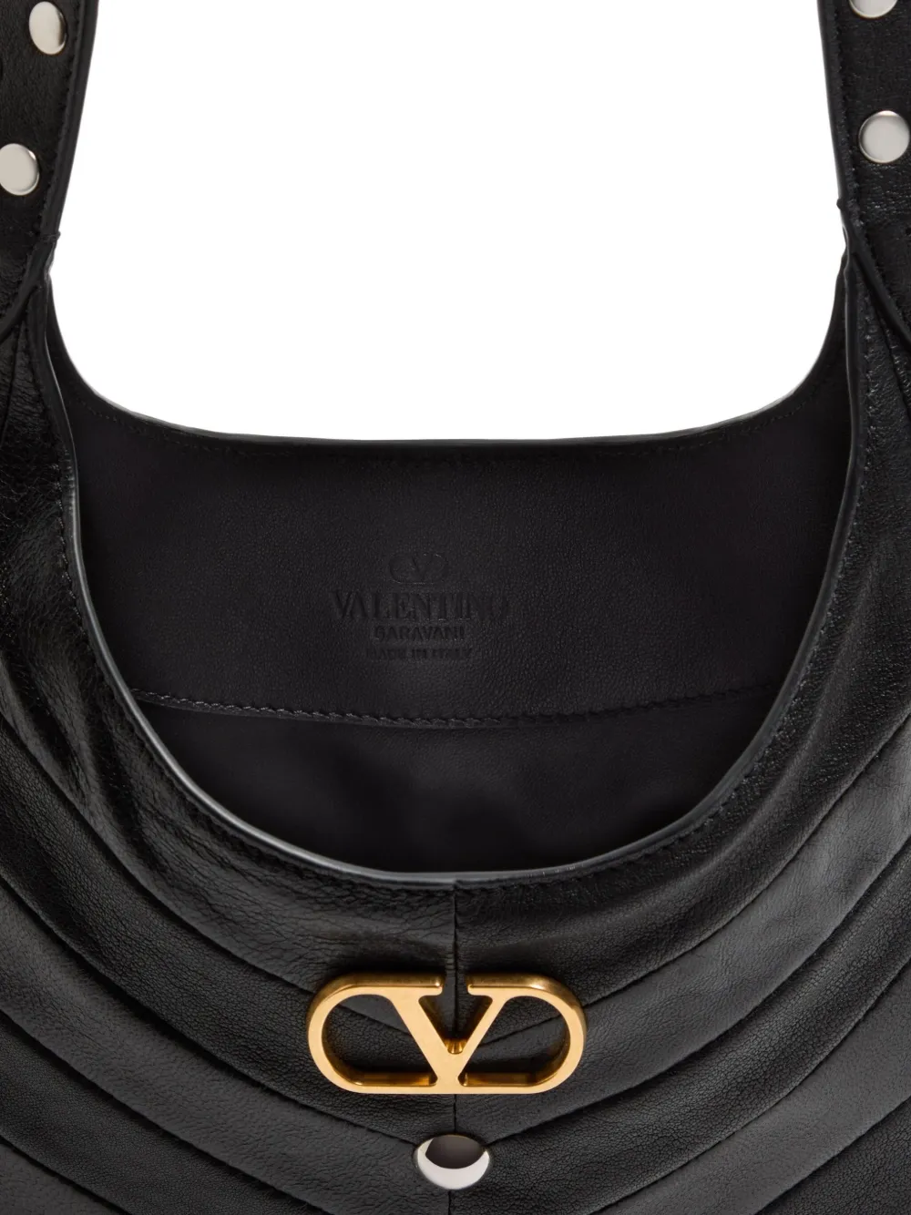 Valentino Garavani Garavani Hoboho Small Nappa Leather Hobo Bag With Chevron Pattern And S In Black