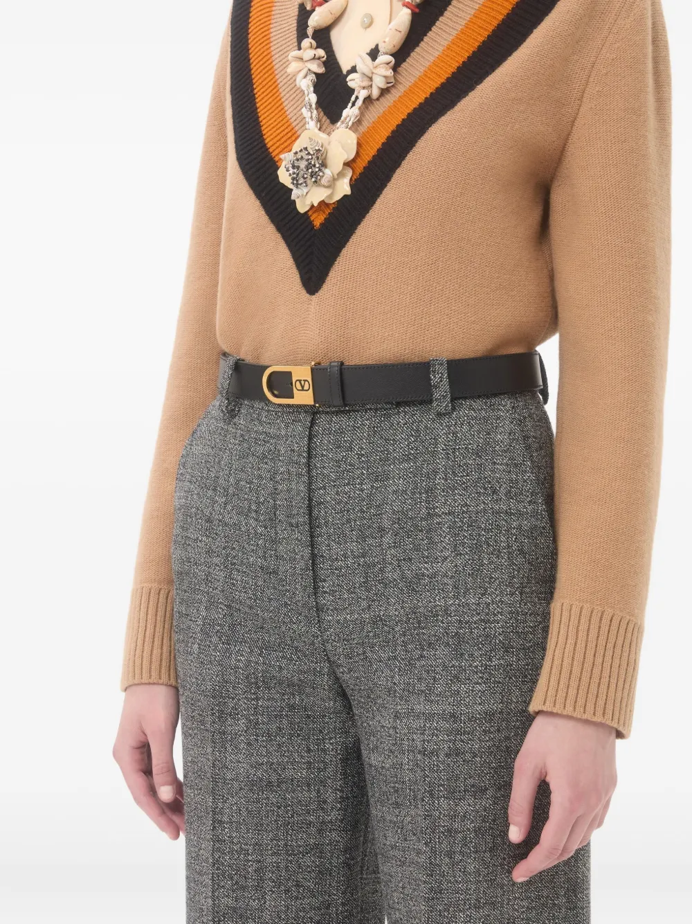 Valentino Garavani Riem van kalfsleer met V-logo Zwart