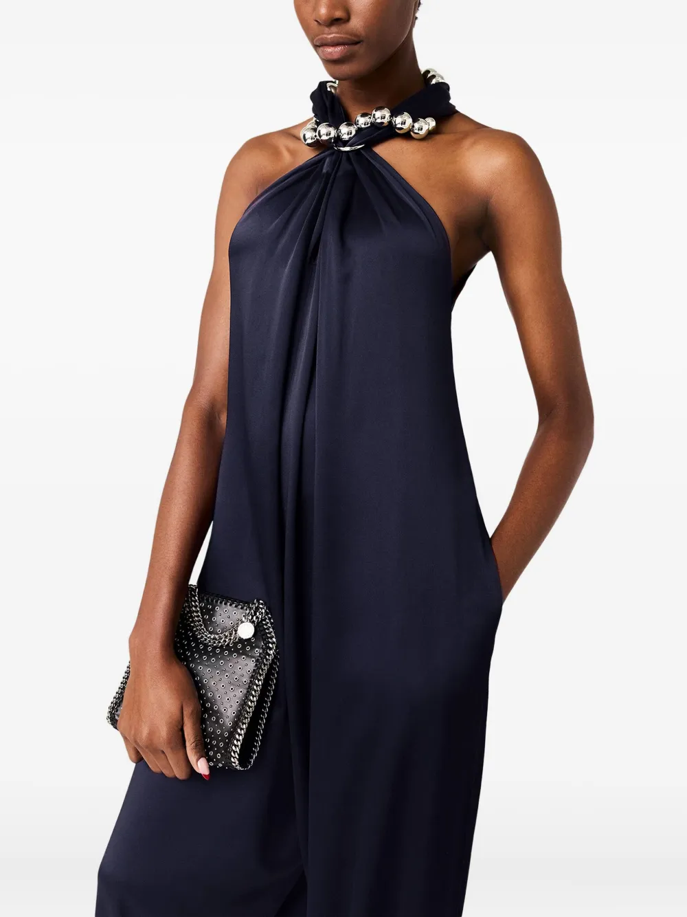 Stella Mccartney Ball-chain Halterneck Jumpsuit In Blue