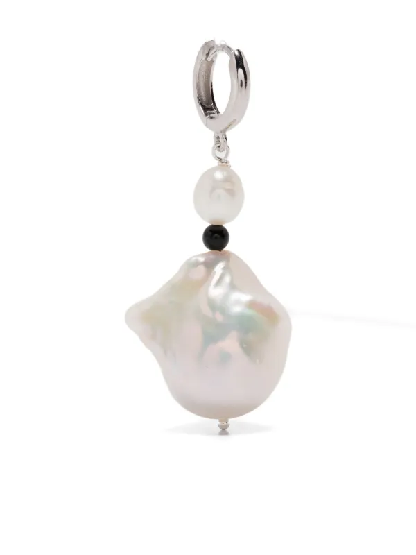 Gohar World Sterling Silver Host Pearl and Onyx Earrings in White