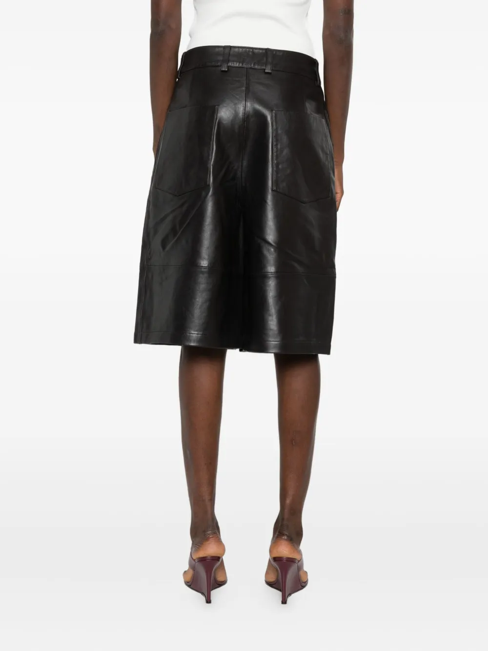 The Frankie Shop Olivia leren shorts met vlakken Bruin
