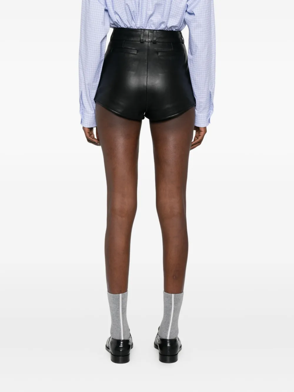 The Frankie Shop Leren shorts met zak Zwart