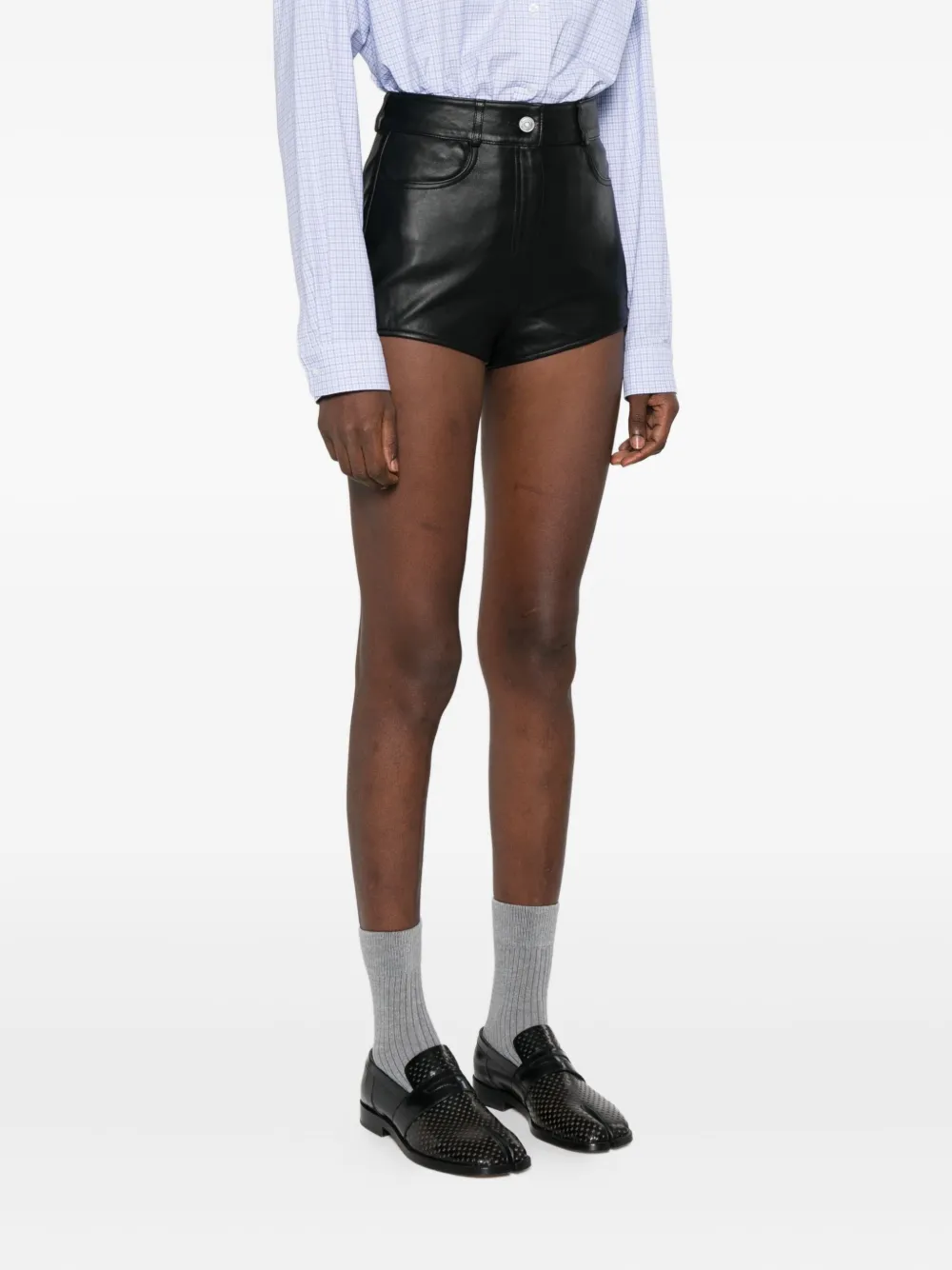 The Frankie Shop Leren shorts met zak Zwart