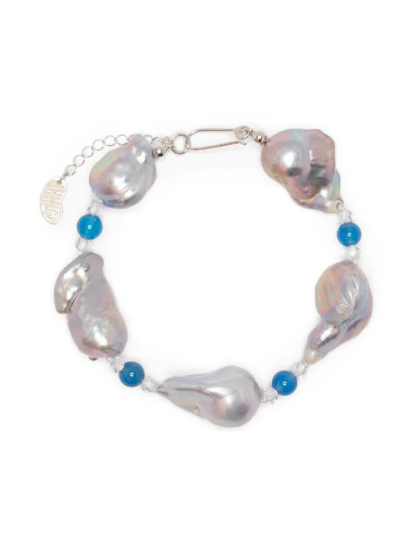Gohar World Sterling Silver Host Pearl Bracelet in Blue