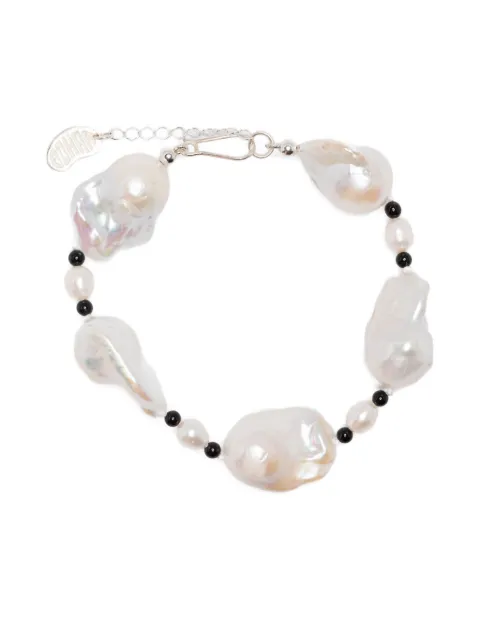 Gohar World sterling silver Host pearl and onyx bracelet