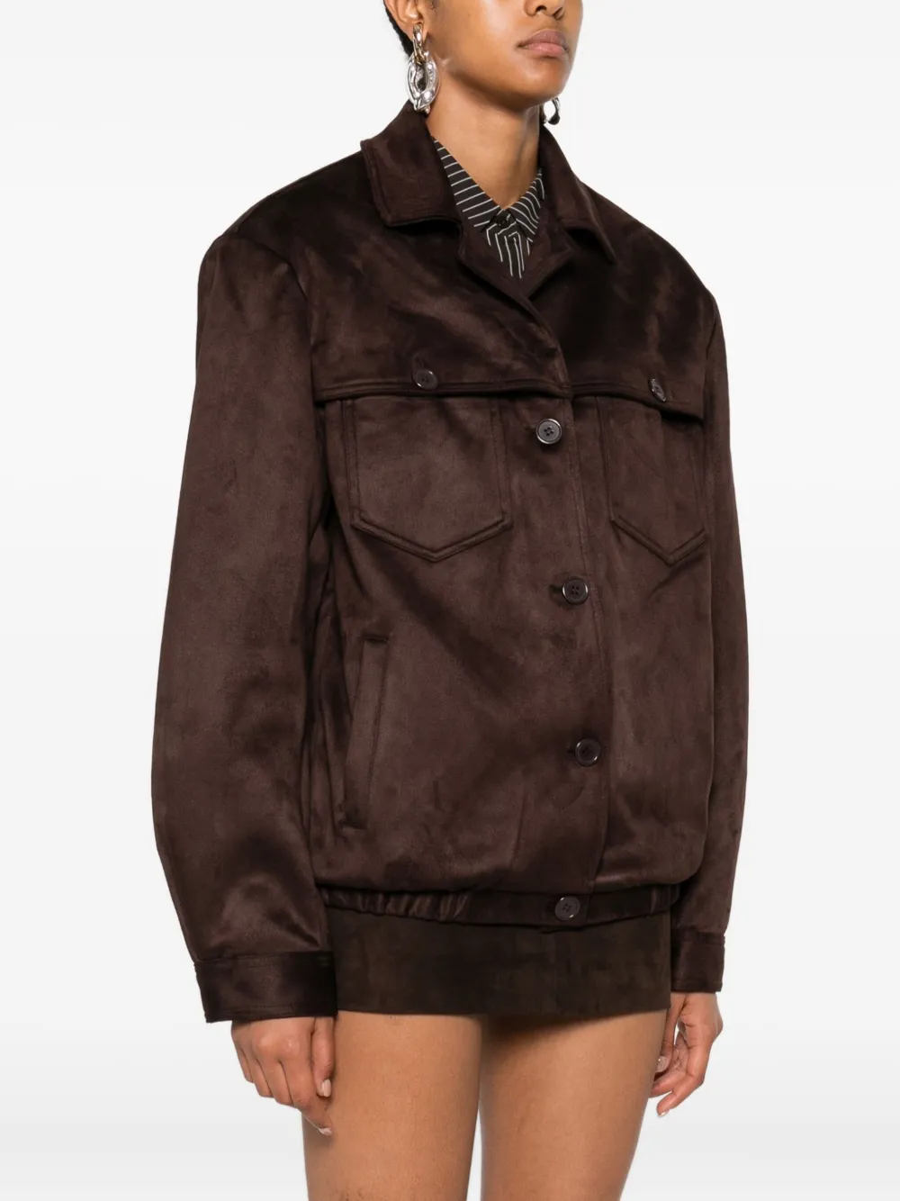 The Frankie Shop Hester Faux Suede Button Jacket In Brown