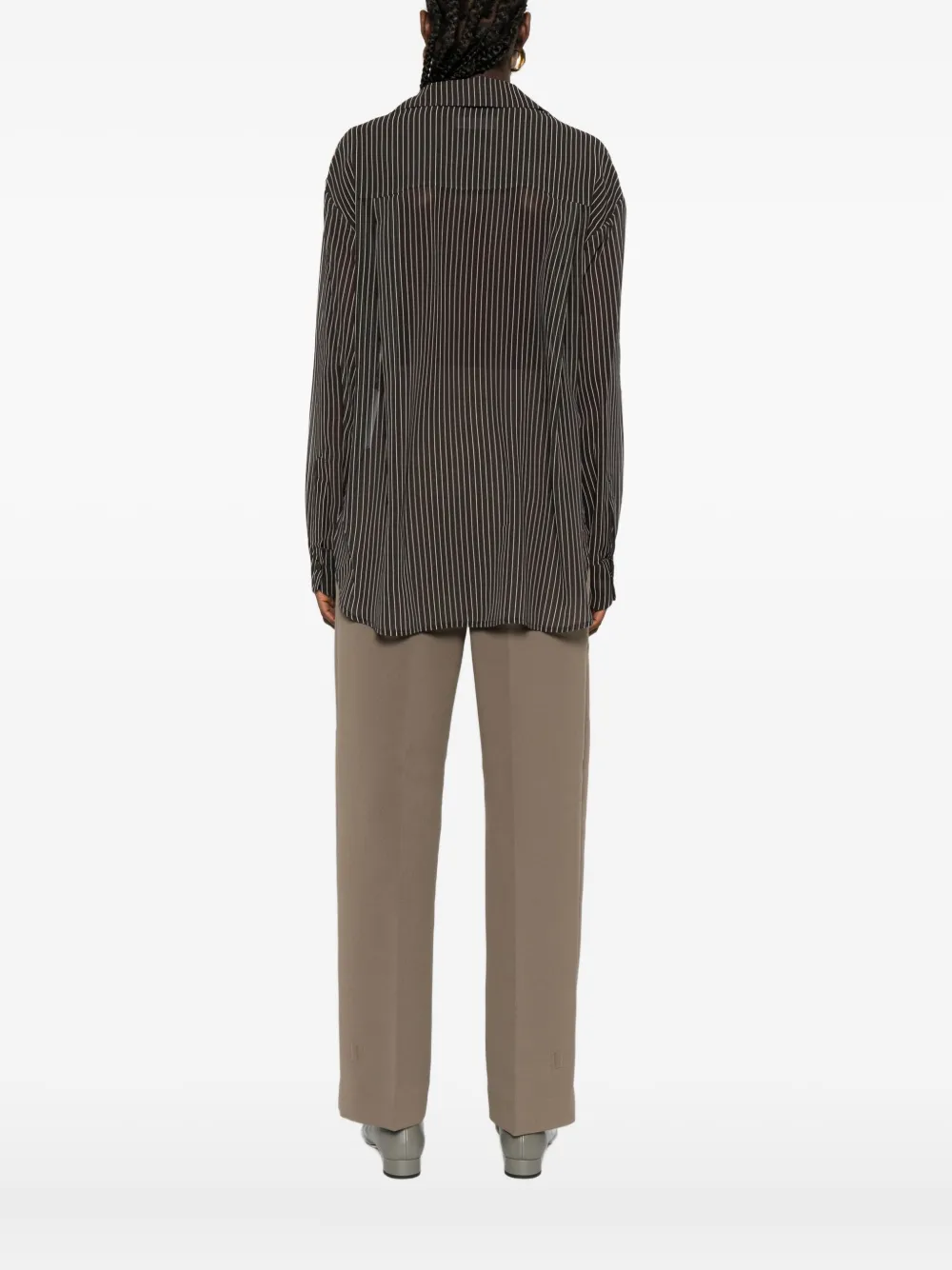 The Frankie Shop Gestreept blouse met knoopsluiting Bruin