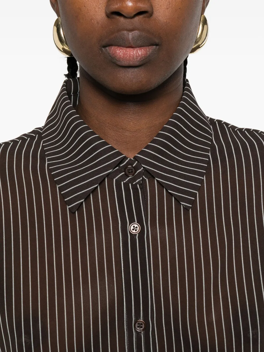 The Frankie Shop Gestreept blouse met knoopsluiting Bruin