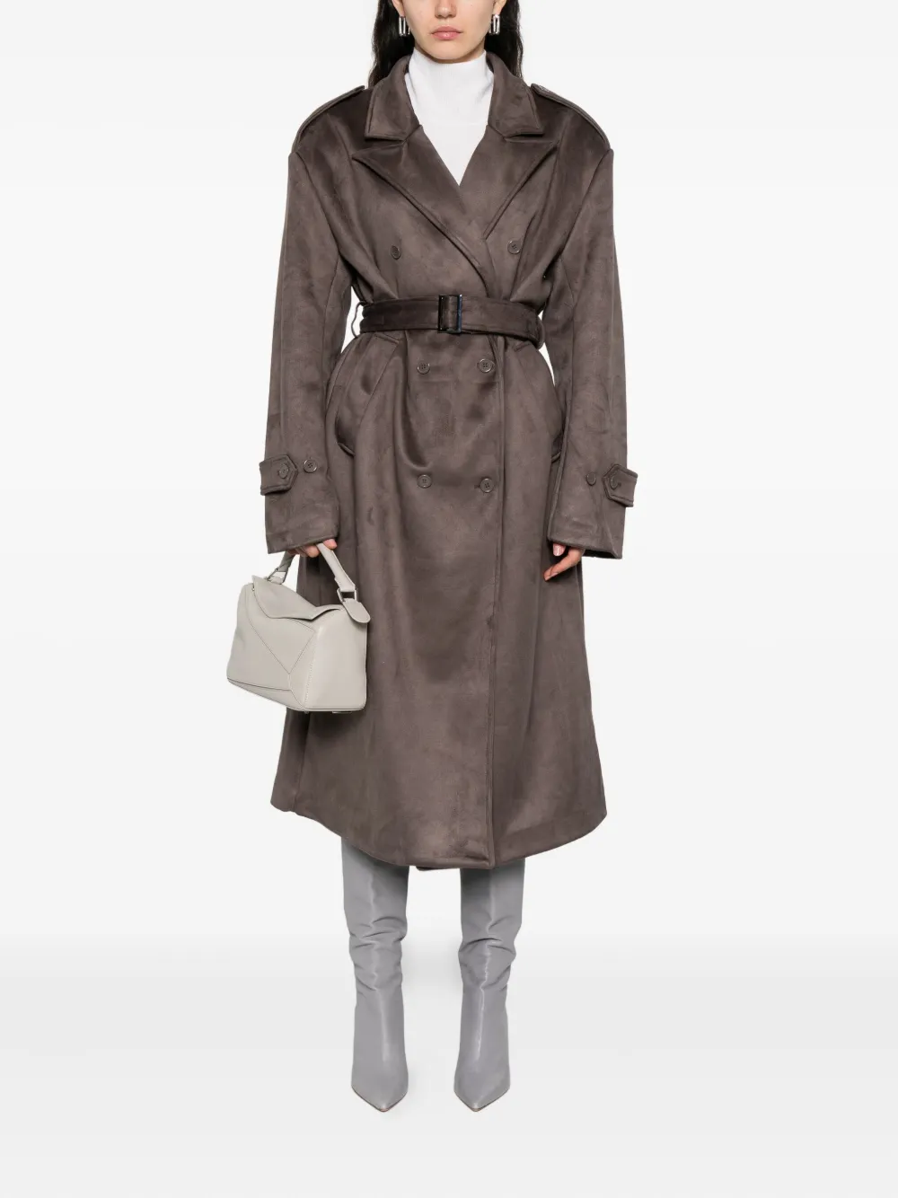 The Frankie Shop Pembroke trenchcoat met ceintuur en dubbele rij knopen Grijs
