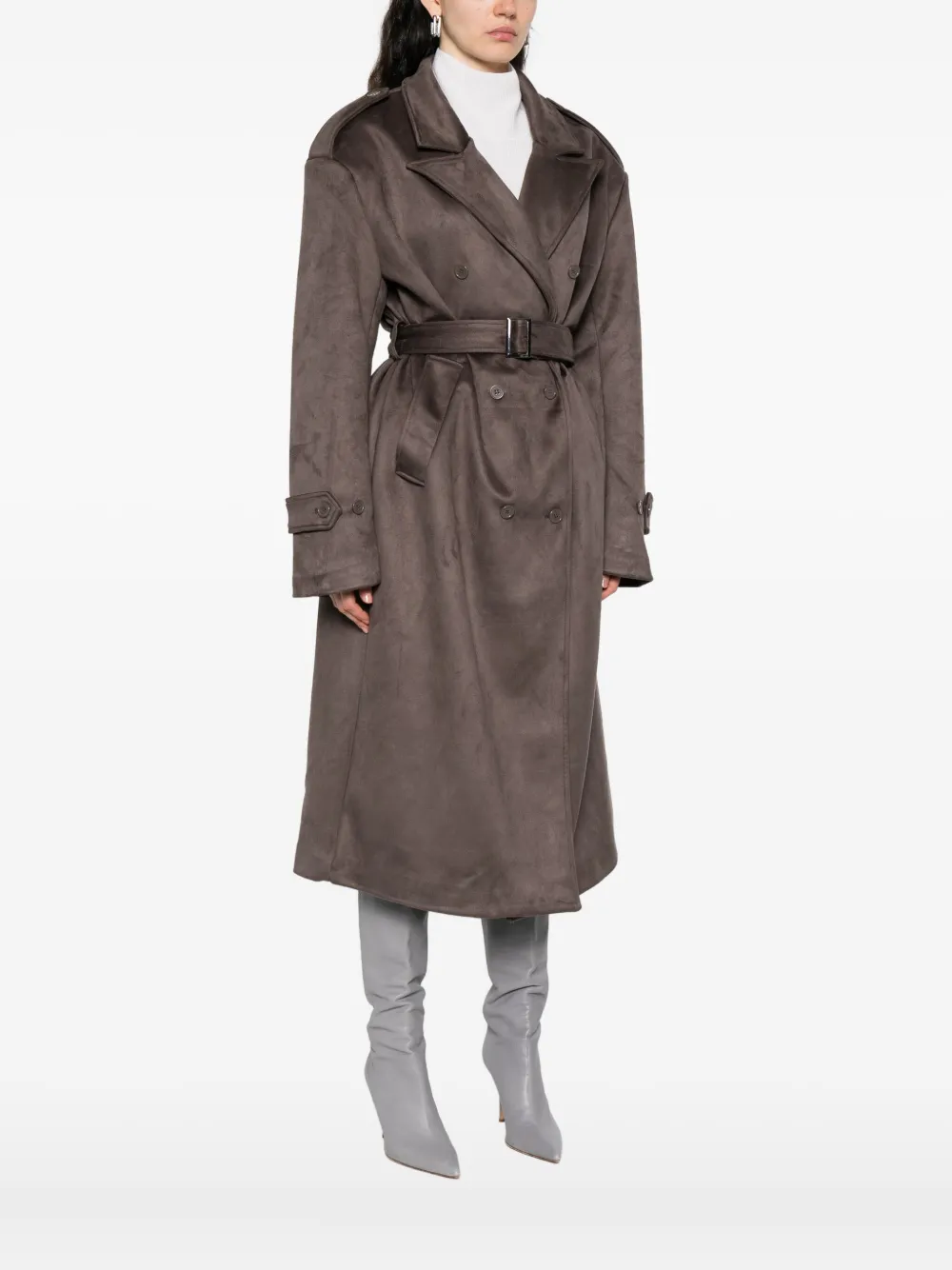 The Frankie Shop Pembroke trenchcoat met ceintuur en dubbele rij knopen Grijs