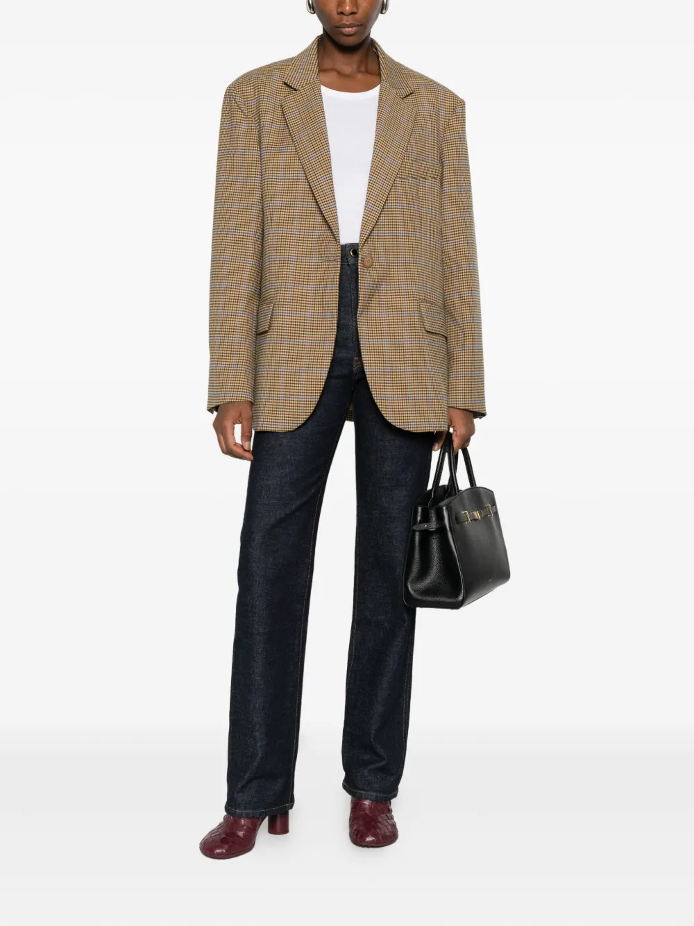 The Frankie Shop Lyra Houndstooth Check Blazer In Neutral