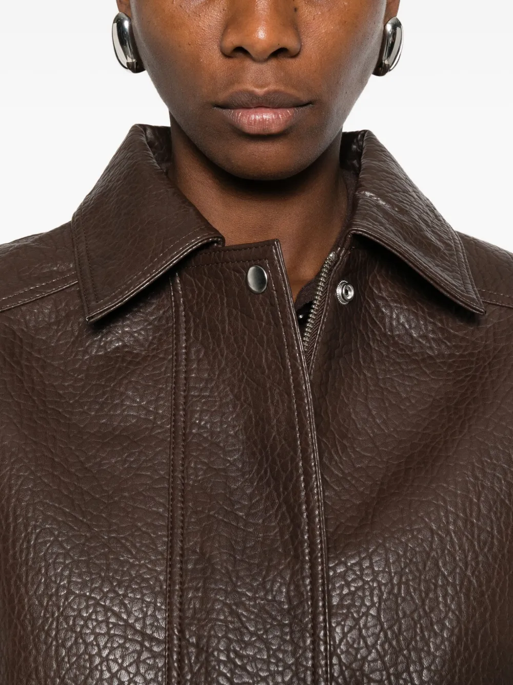 The Frankie Shop Prescott Grained Faux Leather Jacket In Brown