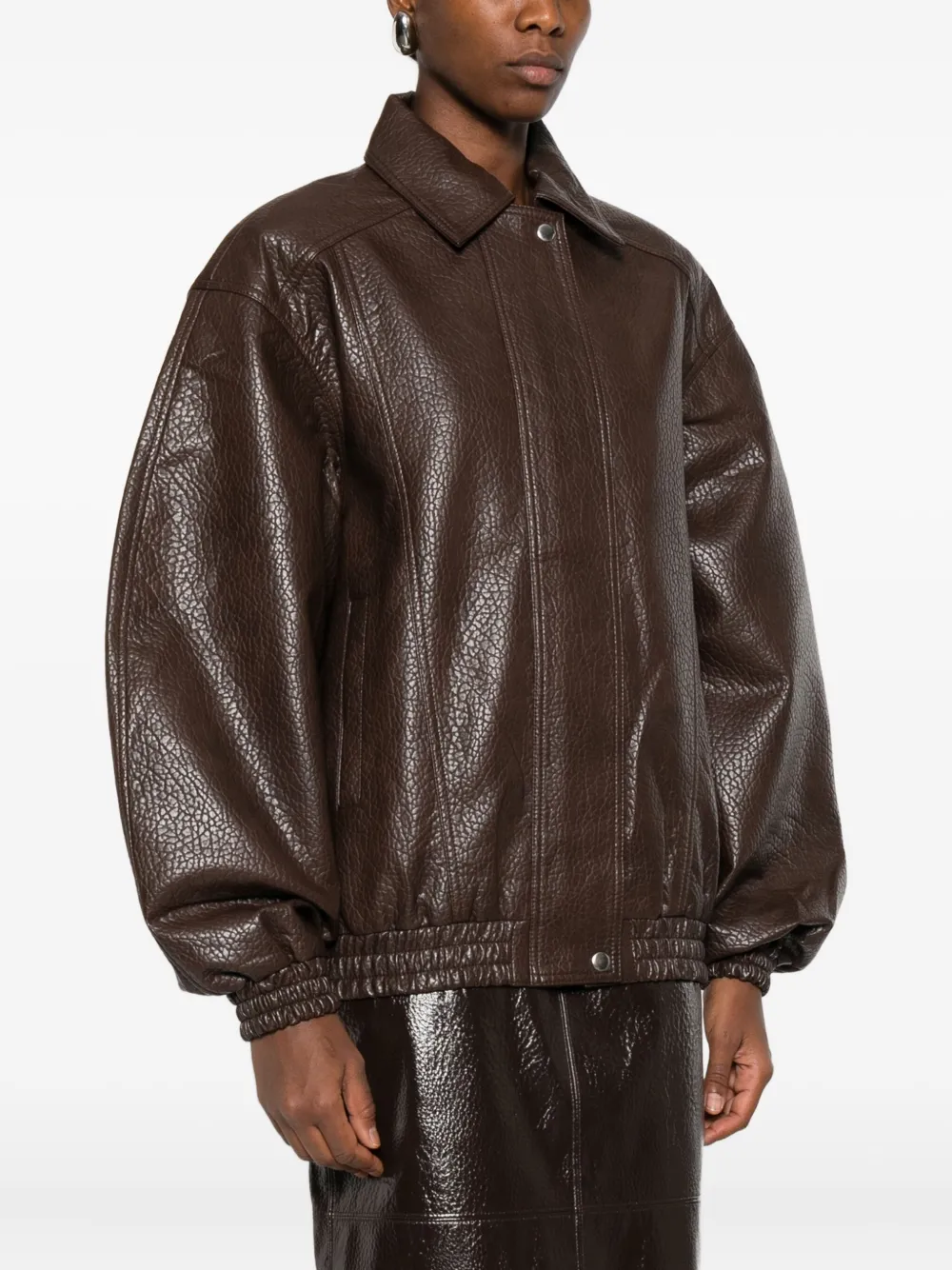 The Frankie Shop Prescott Grained Faux Leather Jacket In Brown