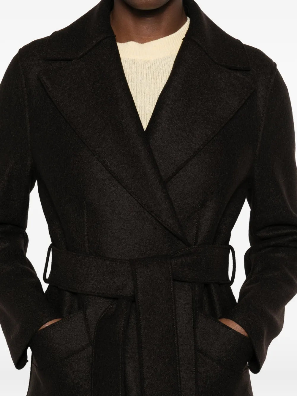 Harris Wharf London Belted Coat In Brown