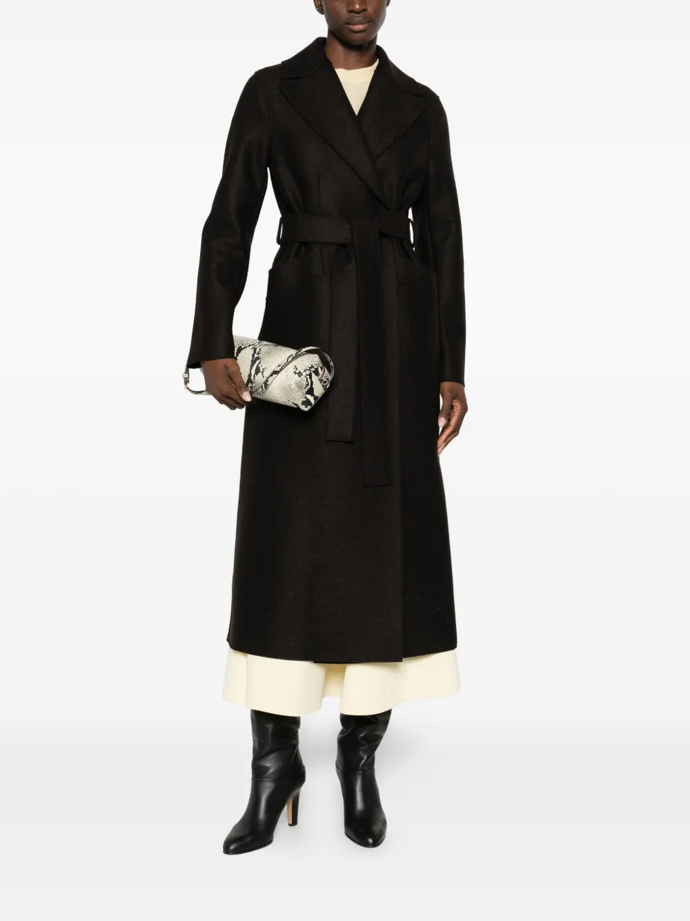 Harris Wharf London Belted Coat In Brown