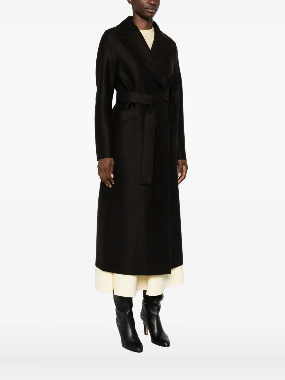 Harris Wharf London Belted Coat In Brown