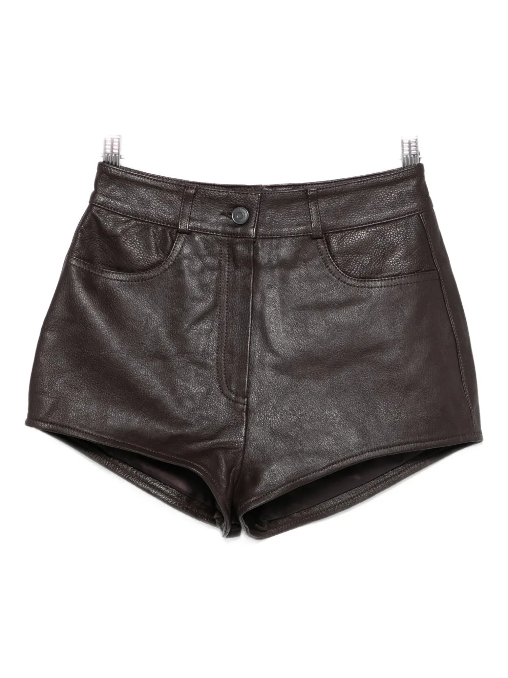 The Frankie Shop Loen Leather Pocket Shorts In Brown