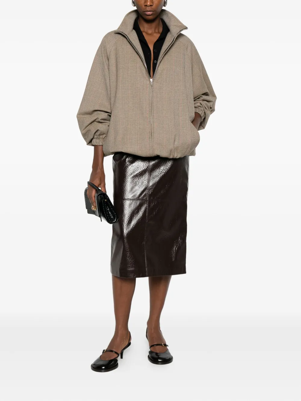 The Frankie Shop Houndstooth Bomber Jacket In Neutral