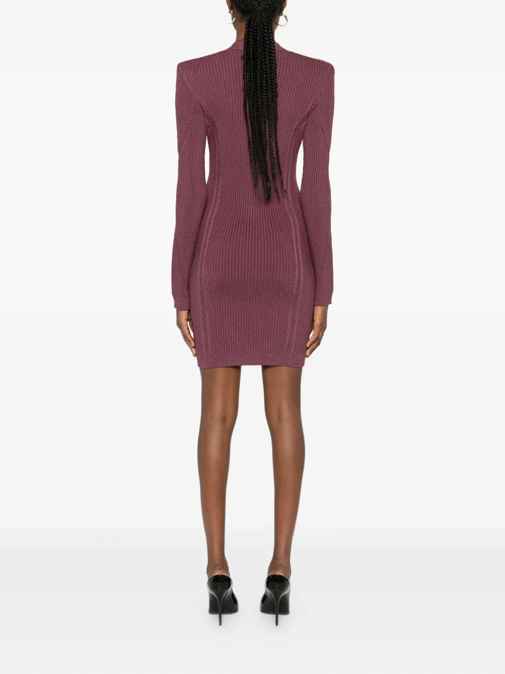 Balmain V-neck Knitted Mini Dress In Purple