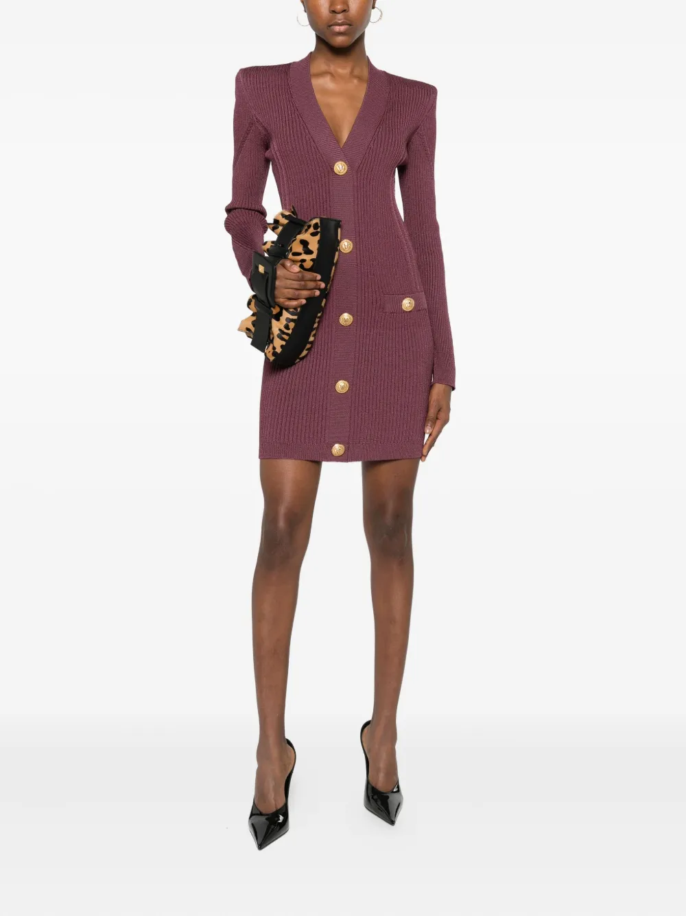 Balmain V-neck knitted mini dress - Paars