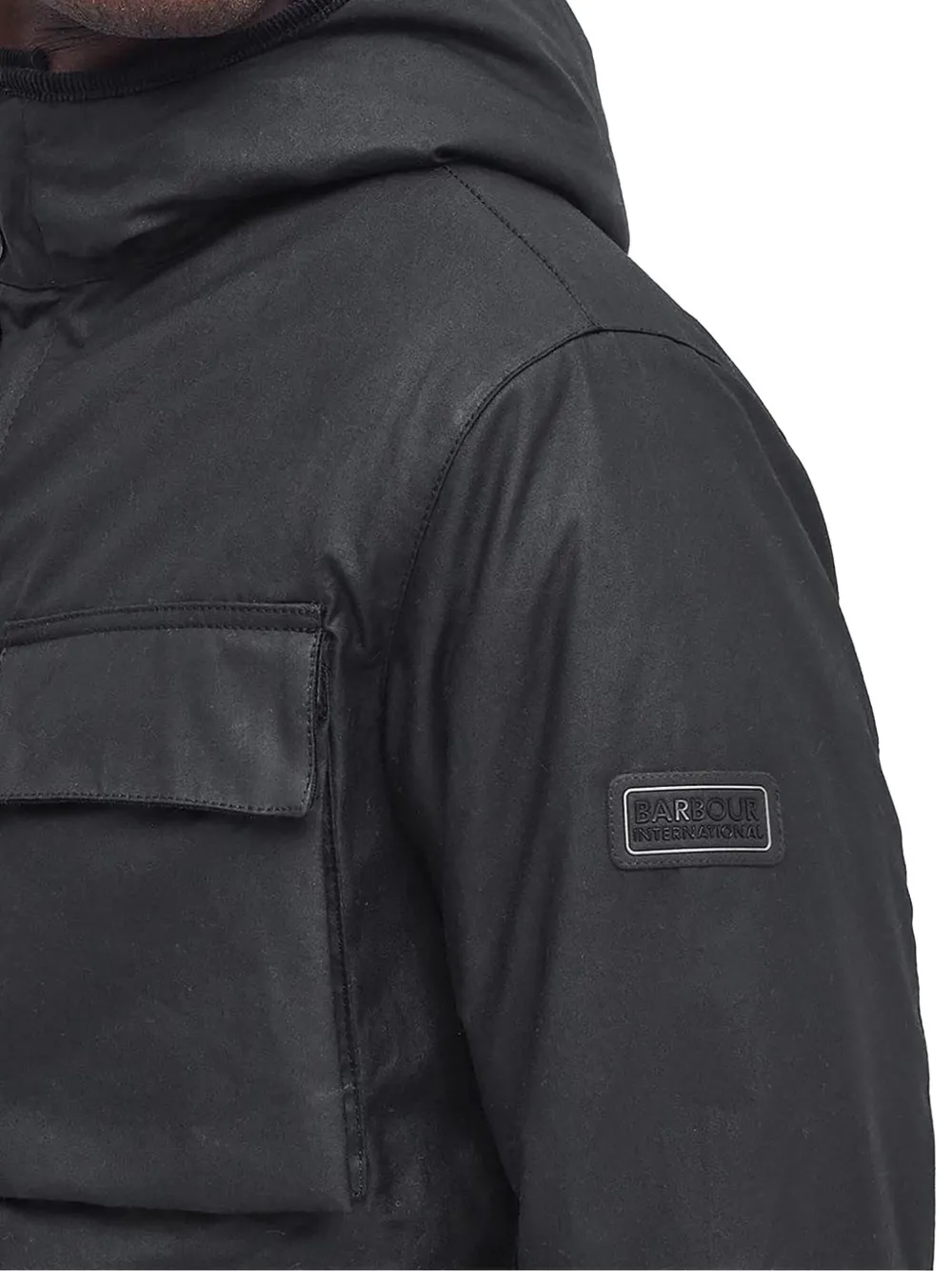 Barbour chest-pocket waxed jacket Zwart