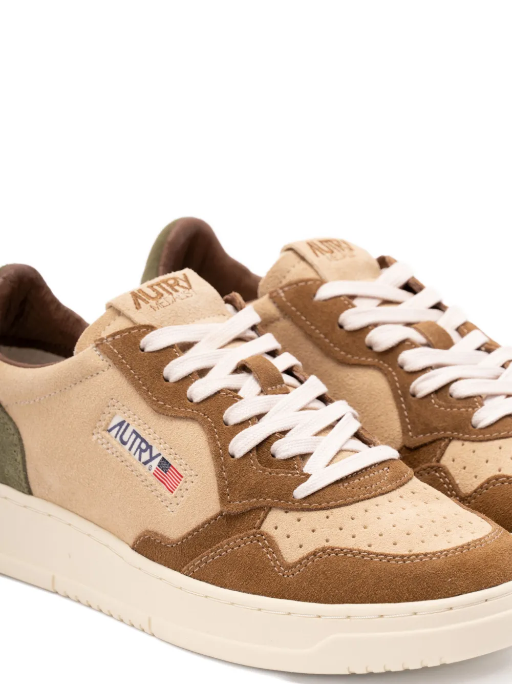 Autry Medalist suede-panelled lace-up sneakers Neutrals