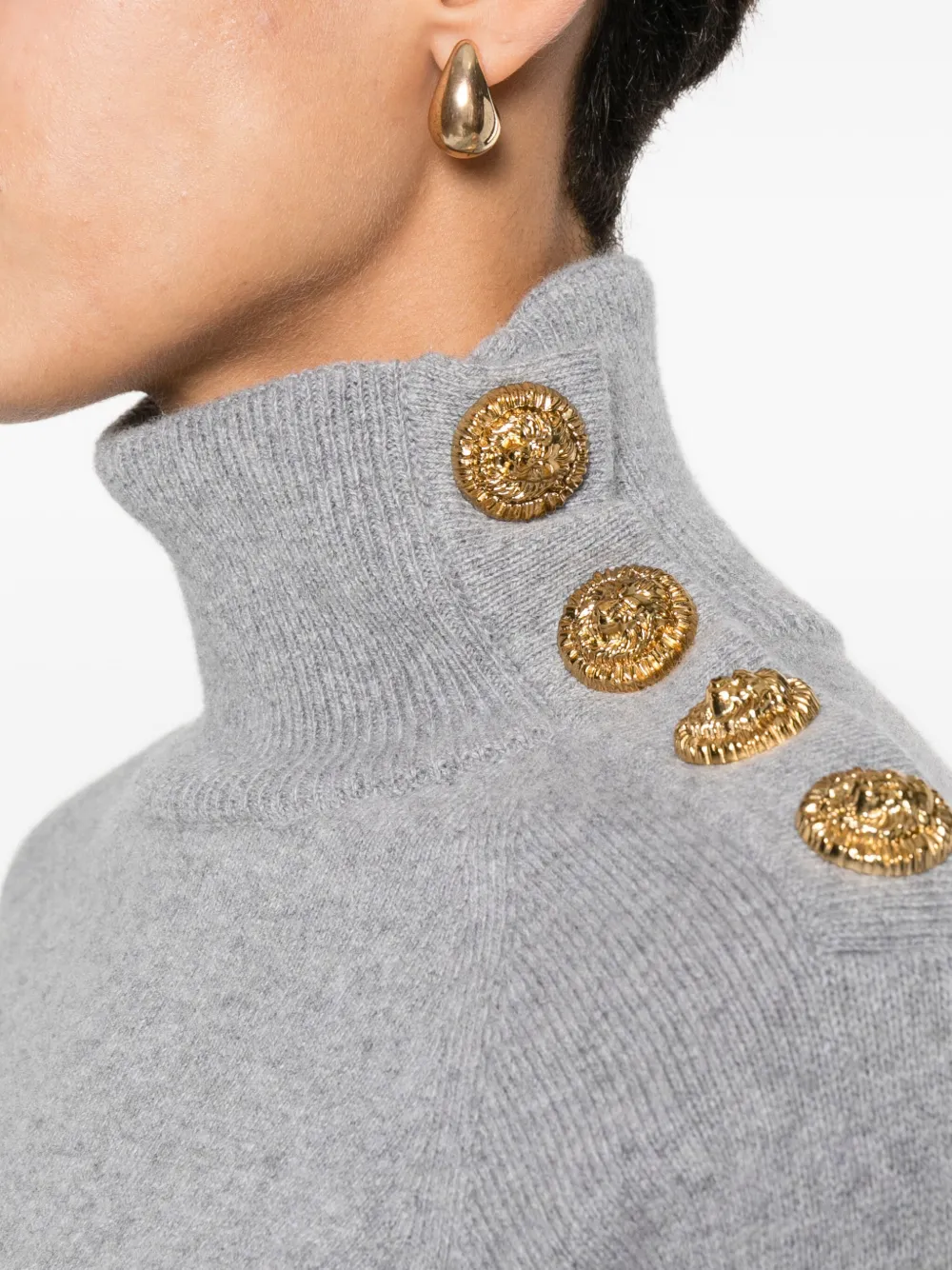 Balmain High-collar Button-detail Sweater Clothing In Gray