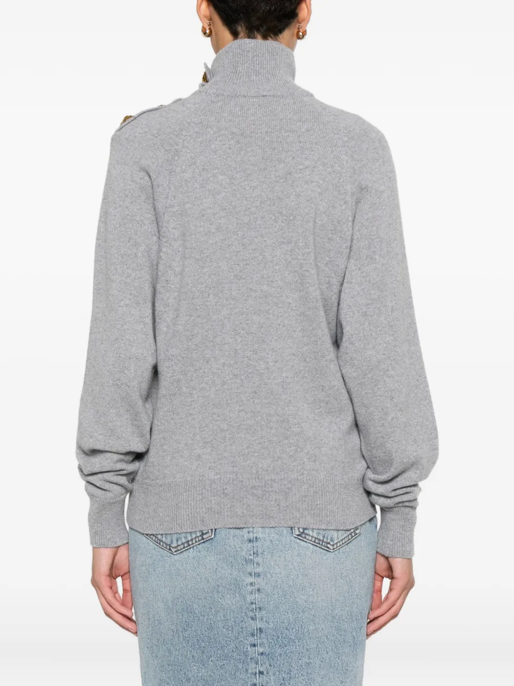 Balmain High-collar Button-detail Sweater Clothing In Gray