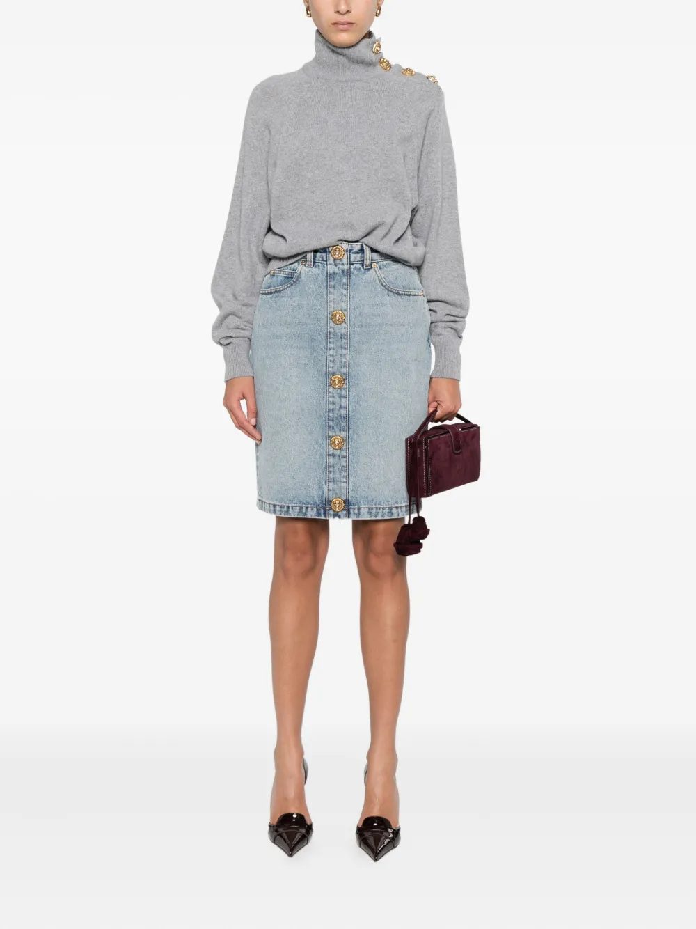 Balmain High-collar Button-detail Sweater Clothing In Gray