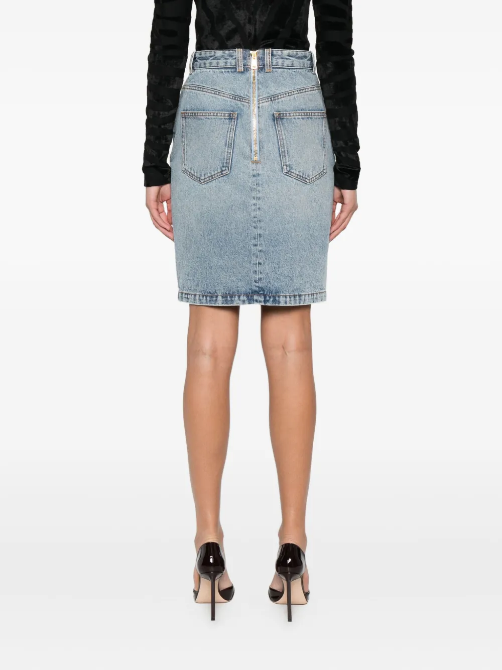 Balmain Denim Skirt Featuring Pockets And Button Accents In Blue