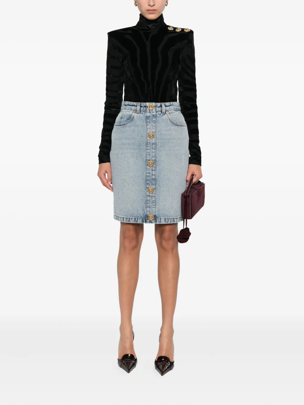Balmain button-detail denim skirt | High-Waisted Skirts | Image 2