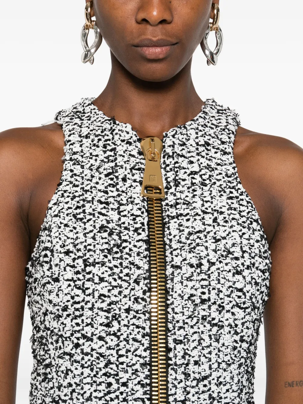 Balmain Zip-front Tweed Mini Dress In Multi