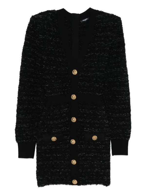 black tweed dress gold buttons Shiny tweed dress