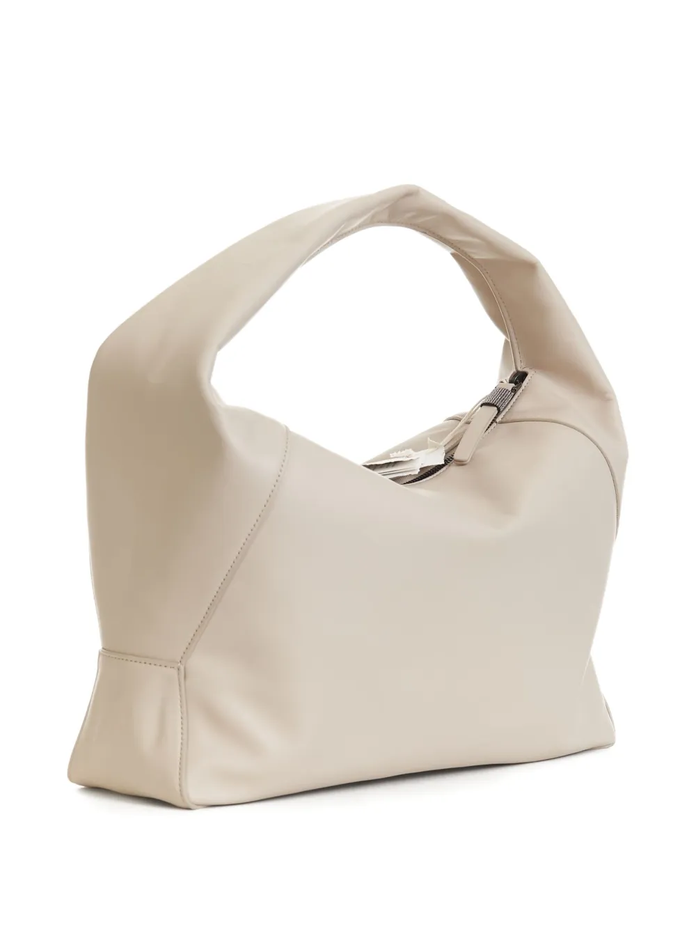 Brunello Cucinelli Zip-top Leather Shoulder Bag In White