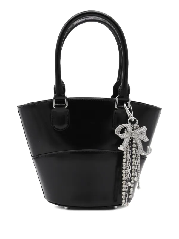 Self-Portrait Bow-charm Patent Bucket Bag in Black