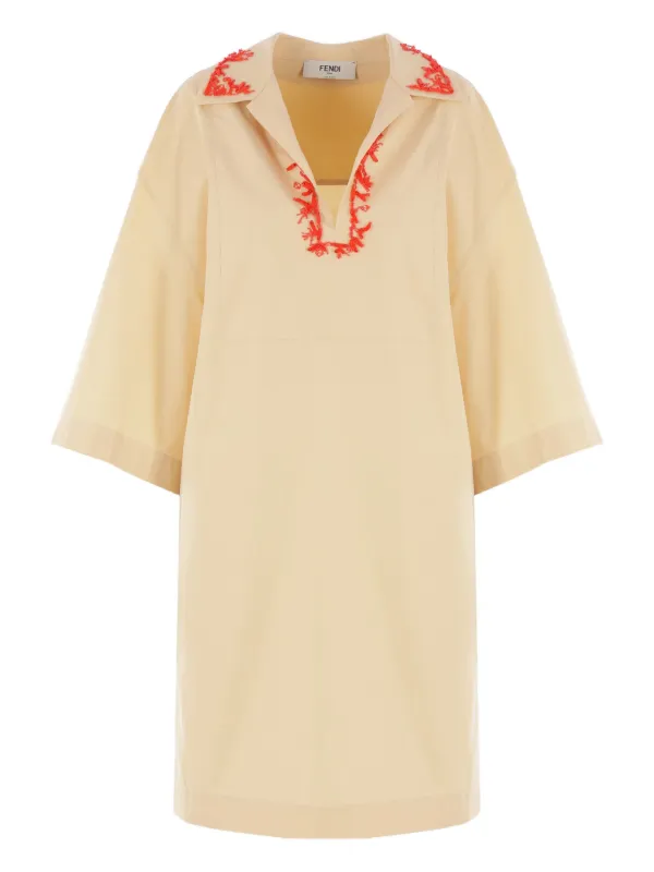 fendi cotton dress FENDI bead-embroidered Cotton Dress | Yellow