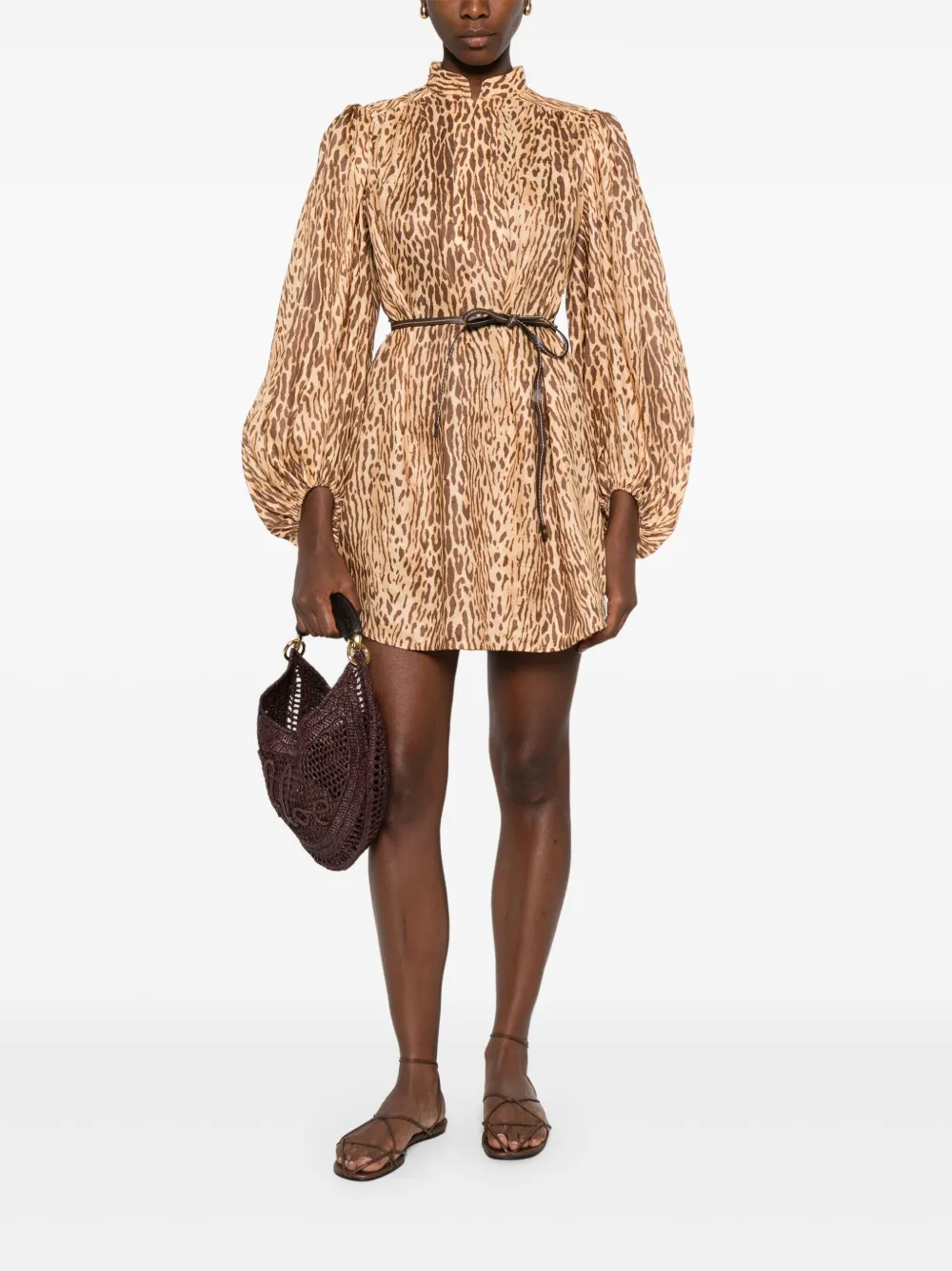 ZIMMERMANN Cascadian mini-jurk met luipaardprint Beige