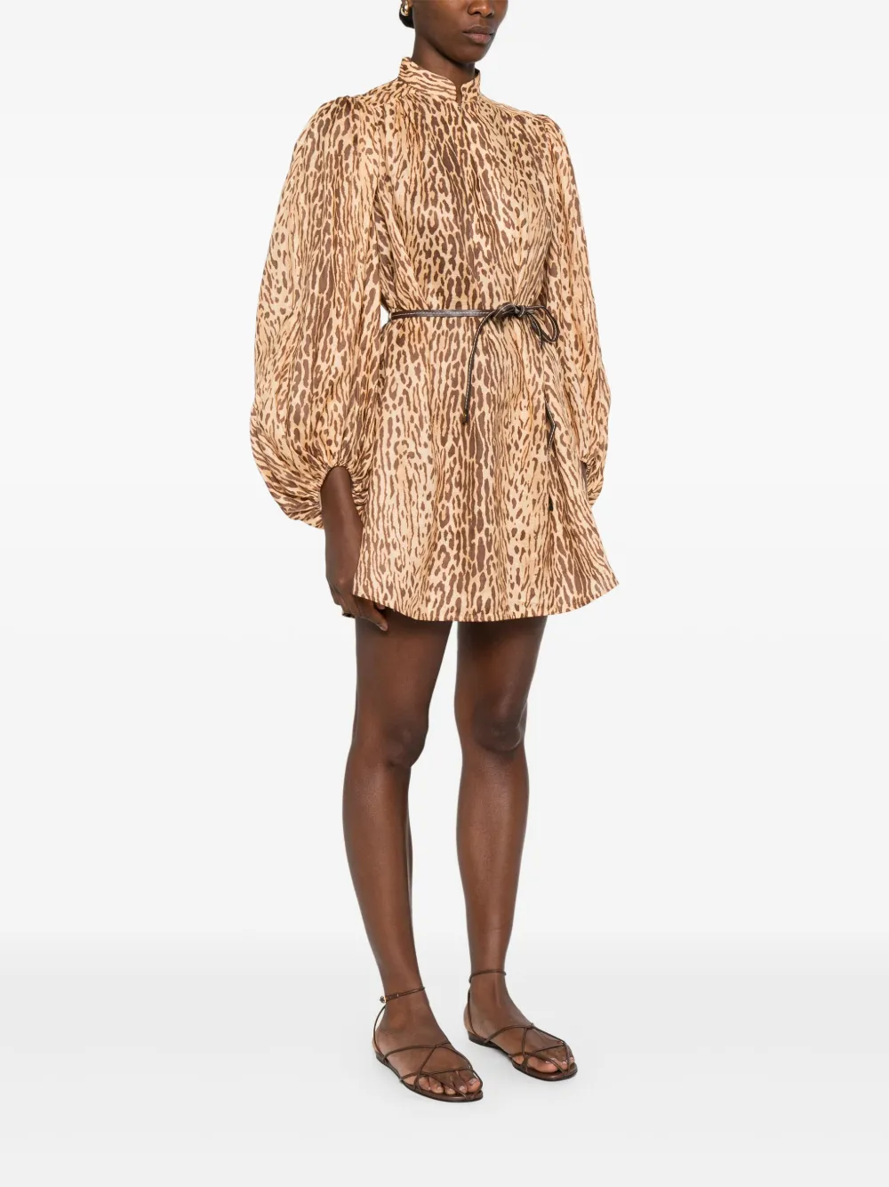 ZIMMERMANN Cascadian mini-jurk met luipaardprint Beige