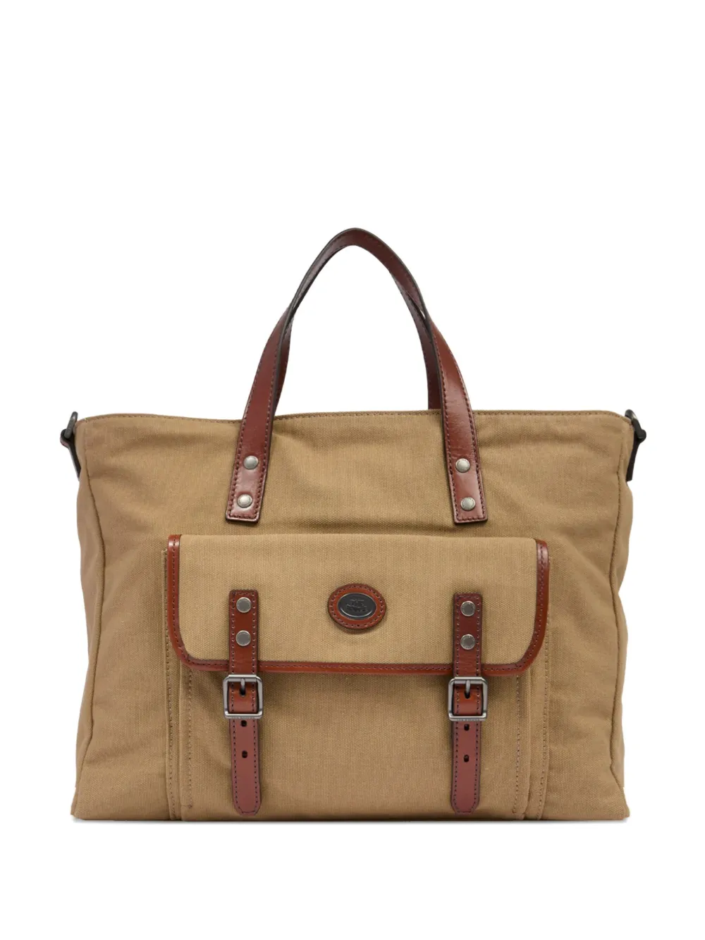 The Bridge Canvas laptoptas met leren afwerking Beige