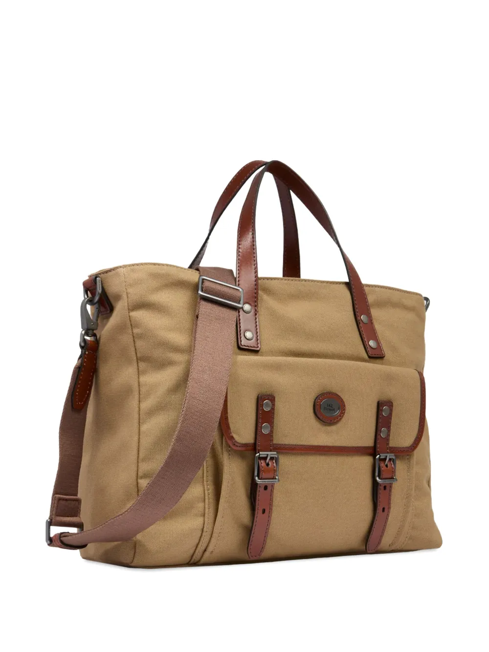 The Bridge Canvas laptoptas met leren afwerking Beige