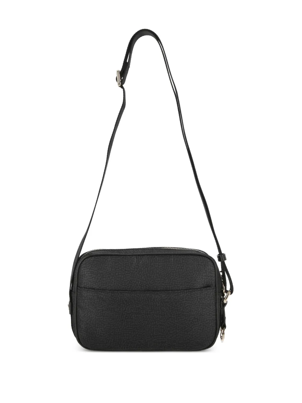  Borbonese Zip-top Leather Shoulder Bag - Black 